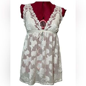 NWOT NK Imode Silk bridal babydoll chemise bow, pearl and rayon lace details